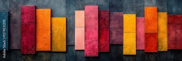 Fototapeta Abstract colorful rectangular blocks texture background.  Modern art design, vibrant hues.