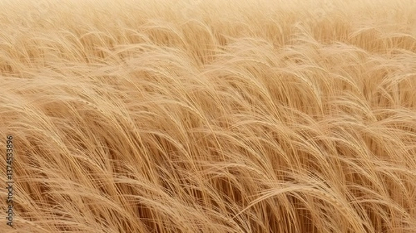 Fototapeta Golden Whispers of the Field: A tranquil close-up of tall, golden grass swaying gently in the breeze, creating a serene and textured landscape, evokes a sense of calm.