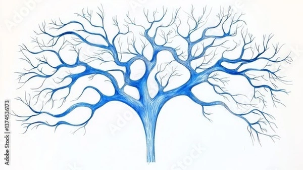Fototapeta An artistic blue tree illustration showcasing intricate branches and roots, symbolizing growth and nature.
