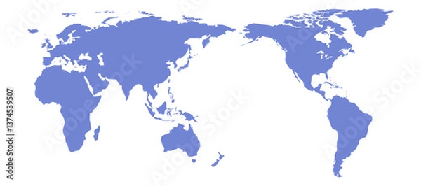 Fototapeta Blue and white Asia and Oceania centered world map vector illustration
