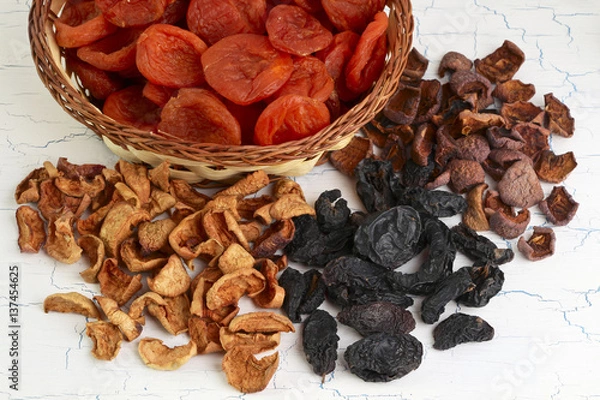 Obraz Dried fruits on white background