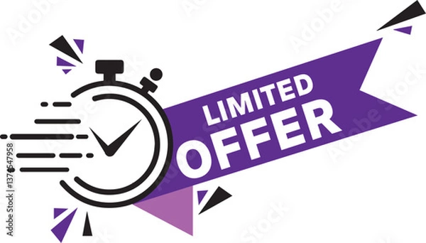 Obraz Last Minute Limited Offer with Clock for Sale Promo, Button, Logo or Banner Illustrator Vector

