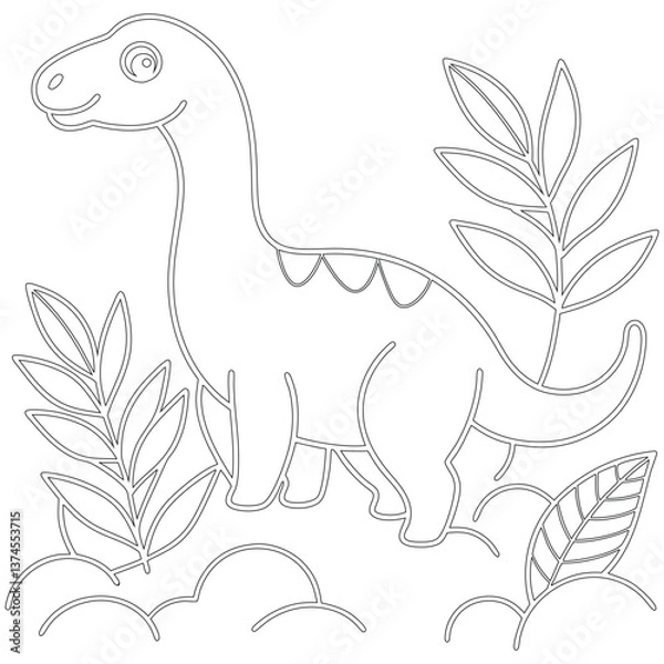 Fototapeta A Little Dinosaur Black Line Drawing vector Coloring Page for Kids
