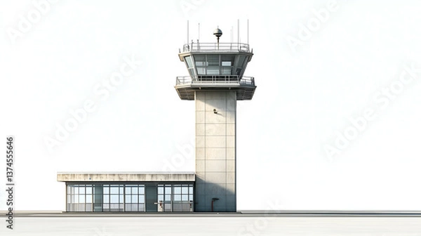 Fototapeta Modern Airport Control Tower: Aviation Safety and Air Traffic Monitoring in Global Transportation Hub