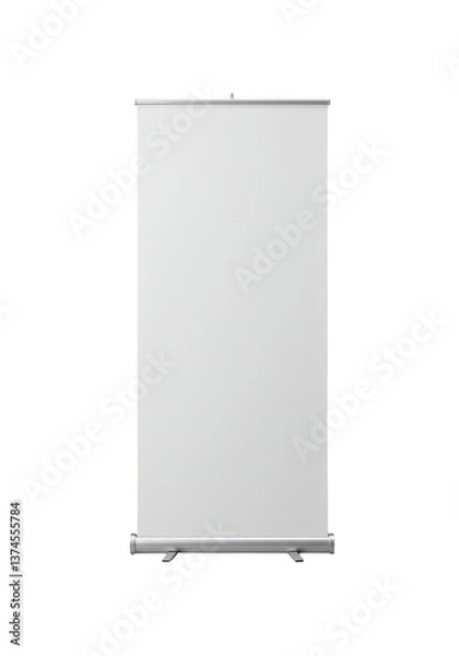 Fototapeta A blank white roll up banner stands in studio setting
