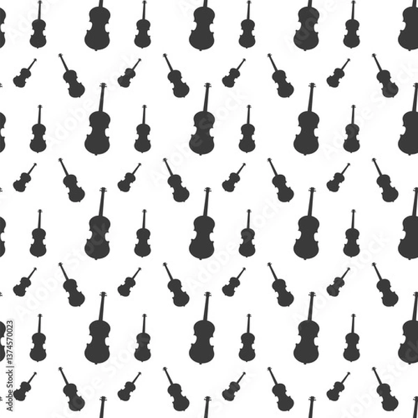 Fototapeta Seamless pattern of violins on white background, icon classical musical instruments, vector illustration