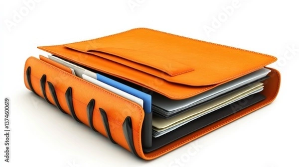 Fototapeta Stylish and Modern Orange Leather Binder with File Folders, Offering an Organized Solution for Office, School, and Personal Document Management Needs