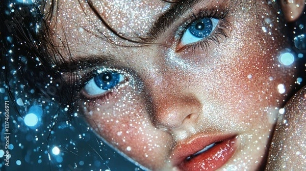 Obraz Close-up Portrait of a Woman with Sparkling Glitter Makeup