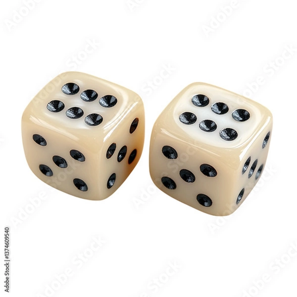 Fototapeta Pair of classic six-sided dice with black dots for board games and gambling isolated on transparent background