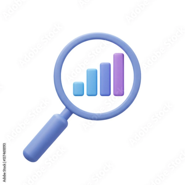 Obraz Sleek 3D bar chart in gradient blue to purple with rounded edges isolated on transparent background