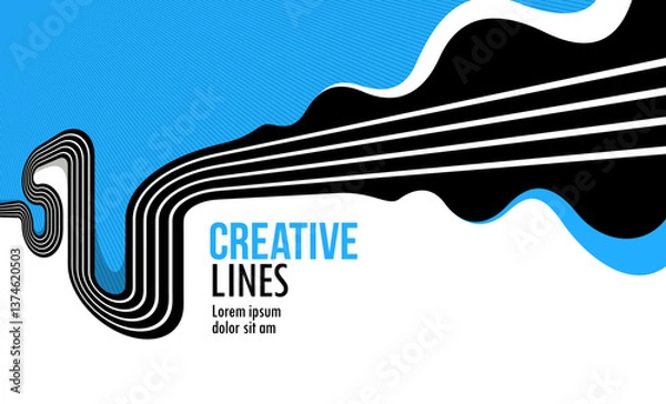 Fototapeta Lines in motion vector abstract background, 3D perspective creative optical design with stripes, sound and music concept, flowing lines.