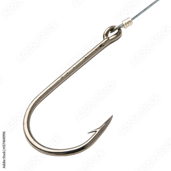 Fototapeta Close-up of a fishing hook on a line. A stark, minimalist image of fishing equipment