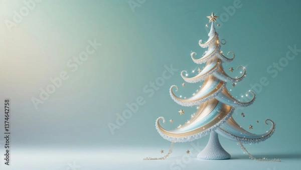 Fototapeta Elegant Christmas tree adorned with shimmering decorations for New Year celebrations in a cozy atmosphere