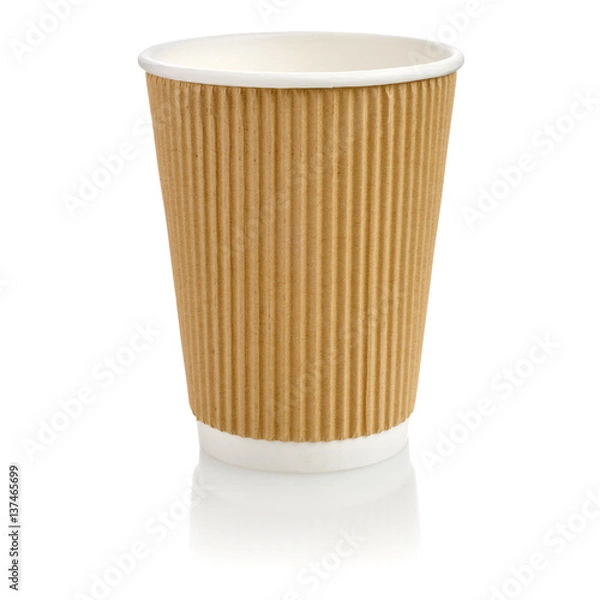 Fototapeta Paper Cup with Brown Ribbing and White Inner Lining
