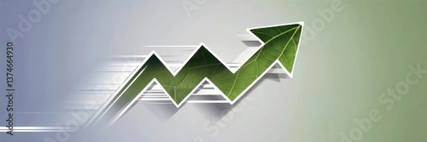 Fototapeta Leaf expanding into a directional arrow with motion effects on a light gradient background