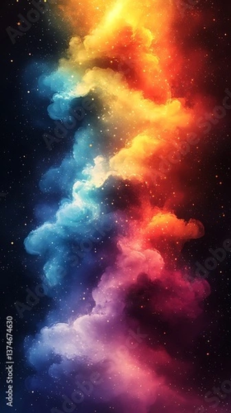 Obraz Vibrant Swirl of Colorful Clouds Against a Dark Starry Background


