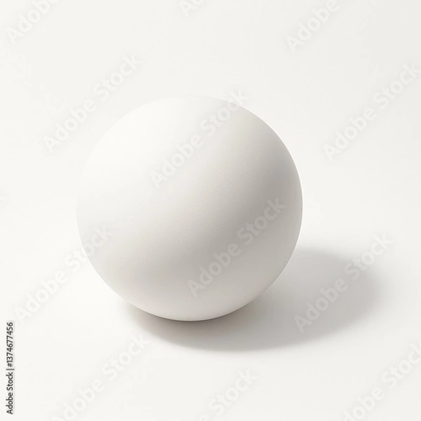 Fototapeta Minimalist white matte sphere casting soft shadow on light neutral background in studio lighting