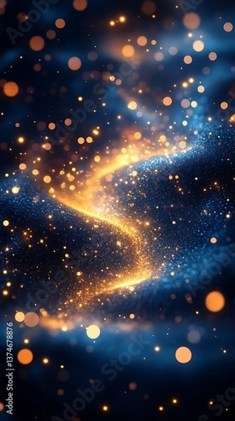 Obraz Swirling Blue and Gold Hues with Sparkling Orbs of Light

