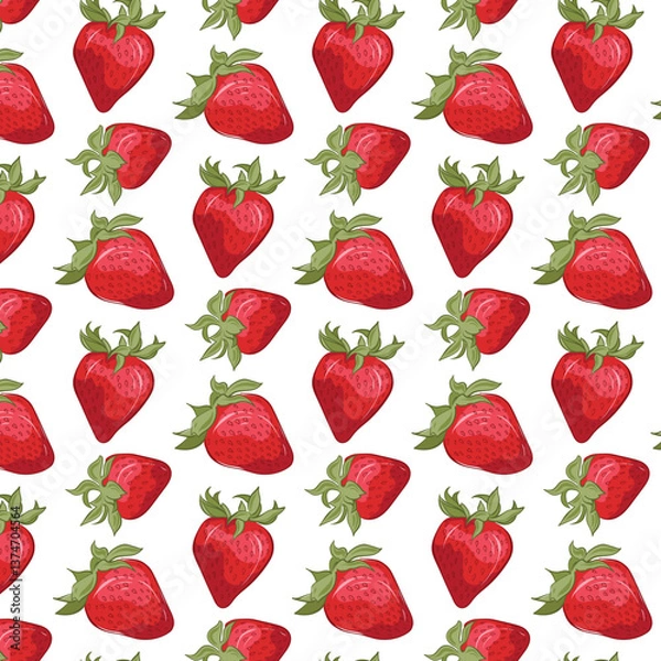 Obraz Pattern of red strawberry berry isolated on a white background. Vector set of illustrations in a simple style.