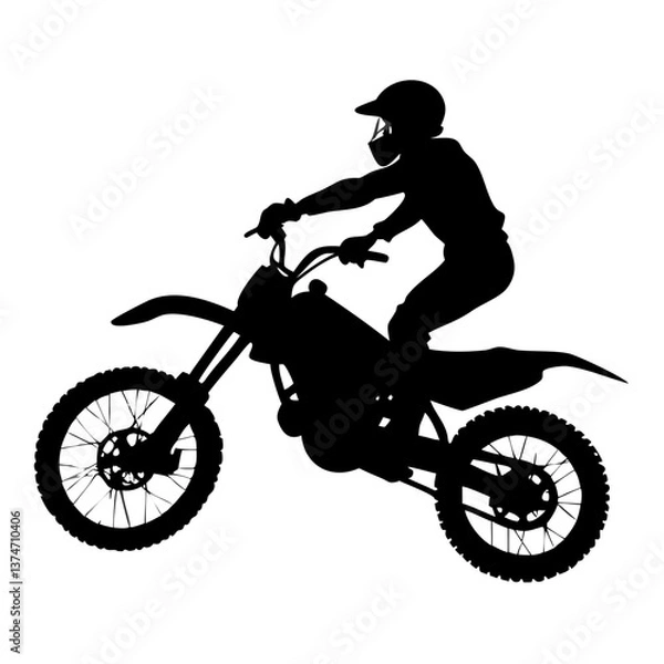 Fototapeta Motocross Silhouette in Action: Capturing the thrill of motocross, a silhouette of a rider on a dirt bike is poised in mid-air, showcasing dynamic action, speed, and adventure.