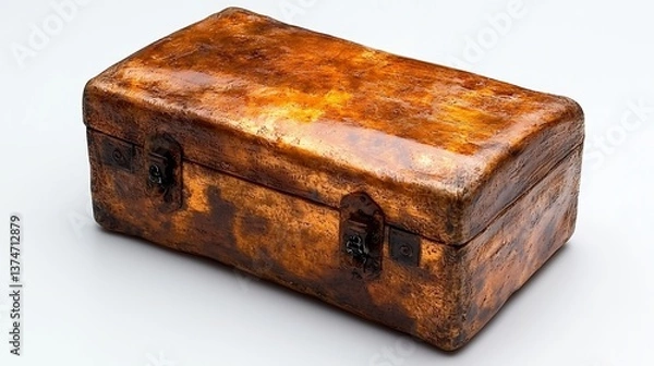 Fototapeta Aged Rectangular Wooden Box with Metal Clasps