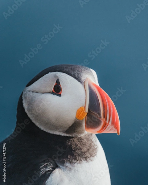 Fototapeta Close-up of Atlantic puffin with vibrant beak at Latrabjarg, Iceland...