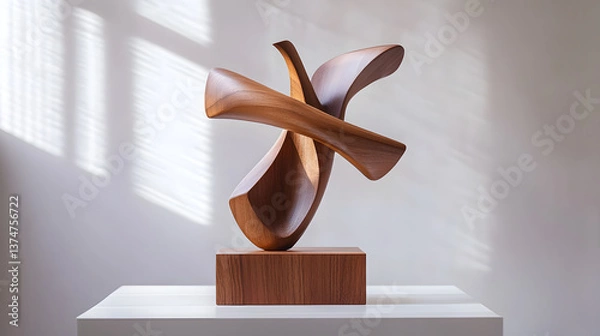 Fototapeta A beautifully crafted wooden sculpture symbolizing renewal and hope, bathed in soft light.