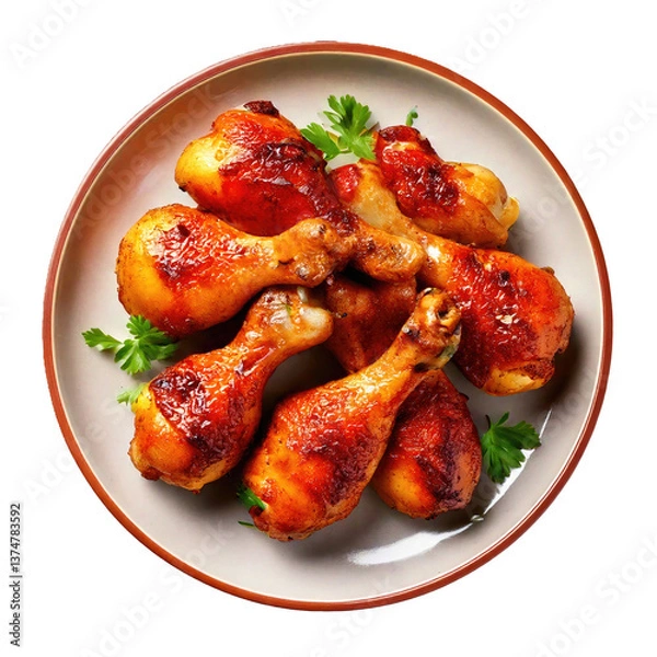 Obraz A Plate of Chicken Drumsticks Isolated on a Transparent Background	