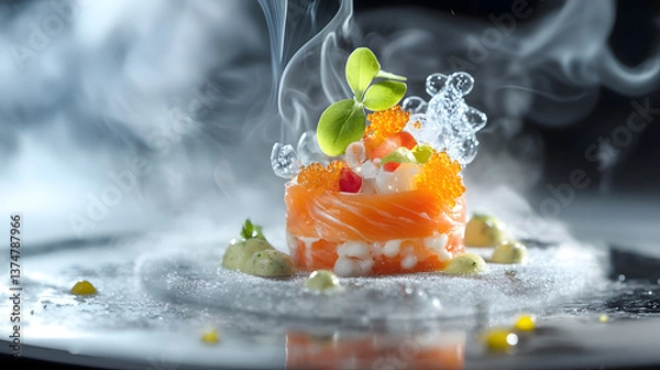 Fototapeta A fine dining amuse-bouche selection with molecular gastronomy elements.