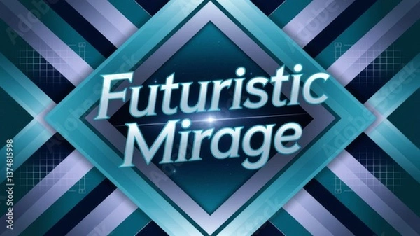 Fototapeta Image is a striking retro poster with the central text FUTURISTIC MIRAGE in a sleek, italicized font rendered in icy blue with a subtle reflective glow.