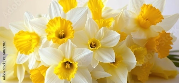 Obraz Close-up Bouquet of Daffodils with White Petals and Yellow Centers in Soft Lighting