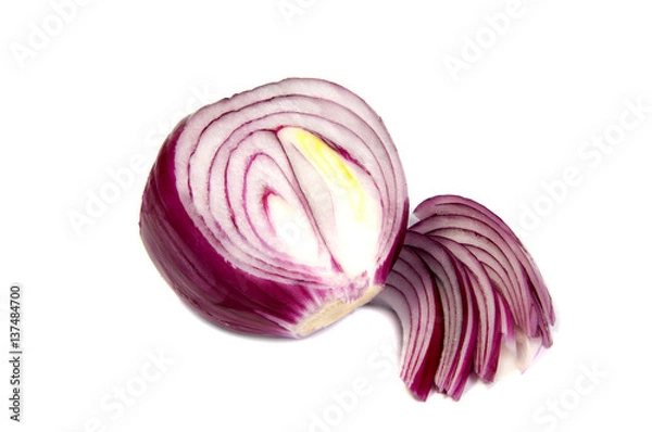 Fototapeta Sliced red onion rings isolated on white background cutout