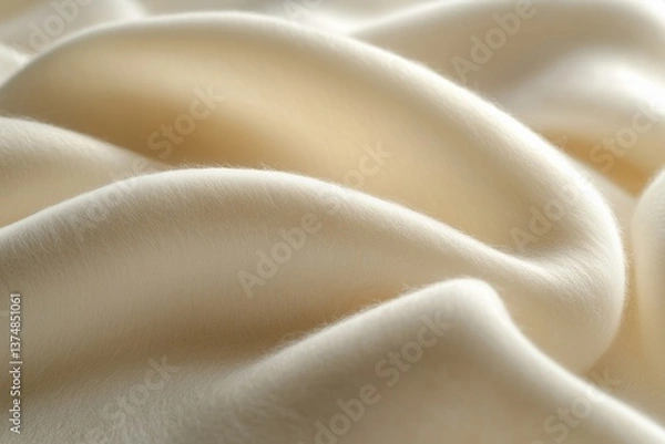 Obraz Close-up of Cream Colored Soft Fluffy Wool Fabric with Smooth Curves and Delicate Texture
