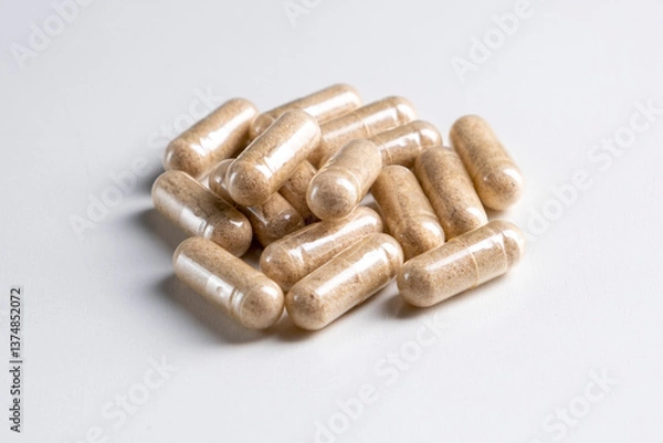 Fototapeta Lion's Mane mushroom for memory and nerve support on white background.