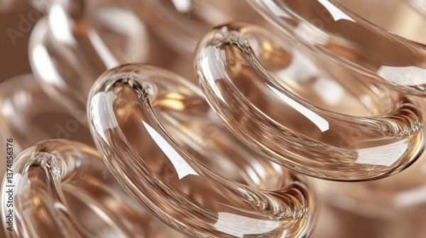 Obraz Abstract geometric Mocha Mousse background with glass spiral tubes, flow clear fluid with dispersion and refraction effect, crystal composition of flexible twisted pipes, modern 3d wallpaper, design