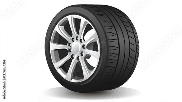 Fototapeta HighPerformance Car Wheel with Detailed Tread and Alloy Rim Ideal for Automotive Design and M