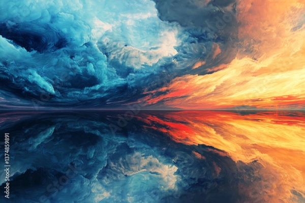Fototapeta Dramatic Sky Painting Over Water Reflection with Abstract Cloud Formations