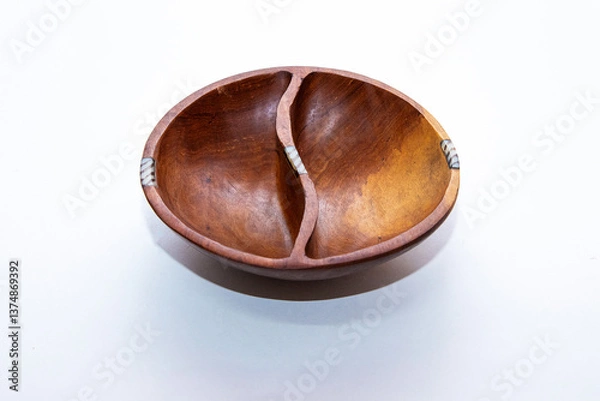 Fototapeta High angle view closeup of empty new wood plate on a white background	
