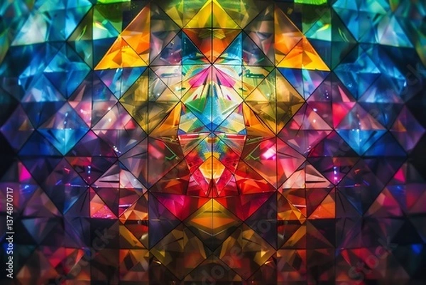 Fototapeta Holographic Kaleidoscopic Labyrinth interlacing detailed angular tessellations shifting color spectrums fluid digital patterns to form a mesmerizing ever changing vision of artistic possibility