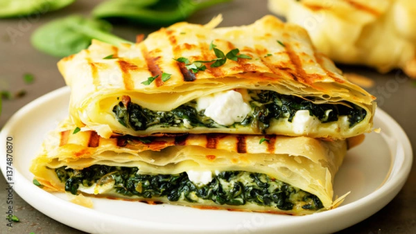 Fototapeta spinach and feta pastries on a plate