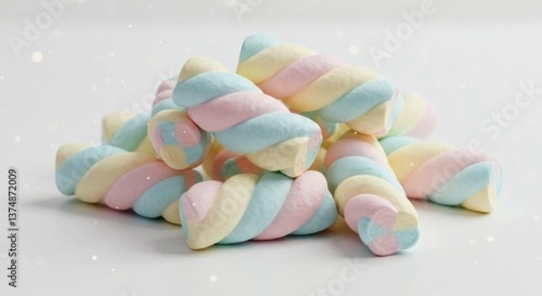 Fototapeta Vibrant Pastel Twisted Marshmallow Ropes on White Background