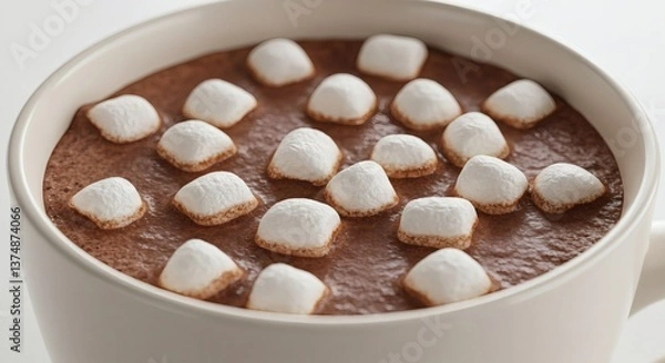 Fototapeta Warm Cup of Hot Cocoa with Mini Marshmallows on White Background