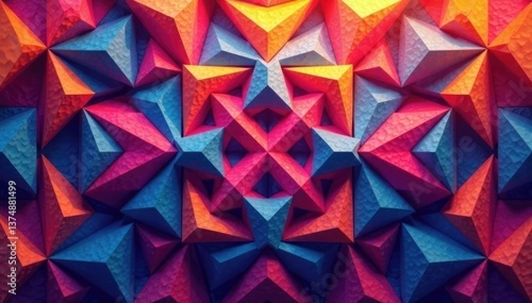 Fototapeta Intricate tessellation of geometric shapes in vibrant hues, surface, color, polygon