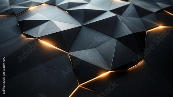 Fototapeta Abstract Dark Geometric Background: Illuminated Polygonal Texture