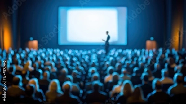 Fototapeta Business Presentation with Audience in Conference Hall, Blurred Focus on Speaker