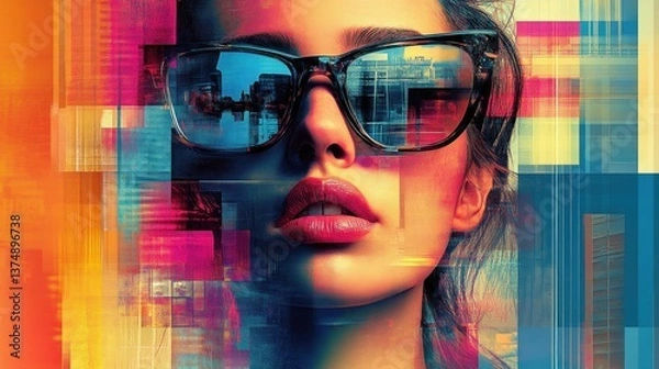 Obraz Abstract Cityscape Portrait: A Modern Woman's Reflection