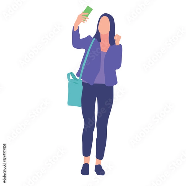 Obraz Happy woman taking a selfie with a bag