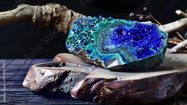 Obraz "Azurite and Malachite: A Dazzling Duo of Nature's Green and Blue Treasures. Azurite and malachite, two remarkable minerals, form a visually stunning pair. Azurite's deep blue hue, reminiscent of the 