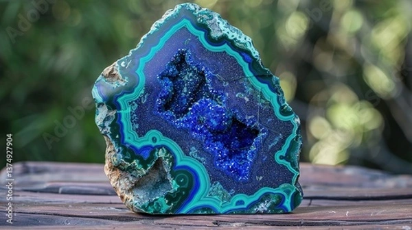 Obraz "Azurite and Malachite: A Dazzling Duo of Nature's Green and Blue Treasures. Azurite and malachite, two remarkable minerals, form a visually stunning pair. Azurite's deep blue hue, reminiscent of the 