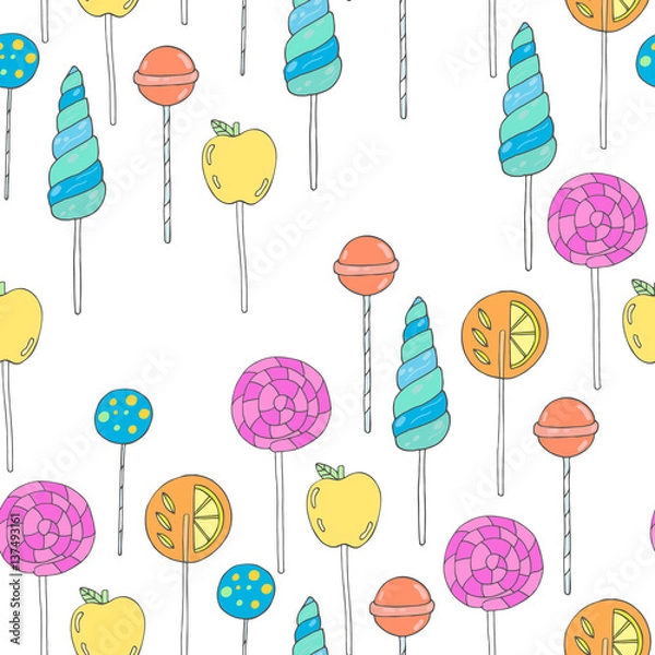 Obraz Sweet hand drawn lollipops seamless vector pattern